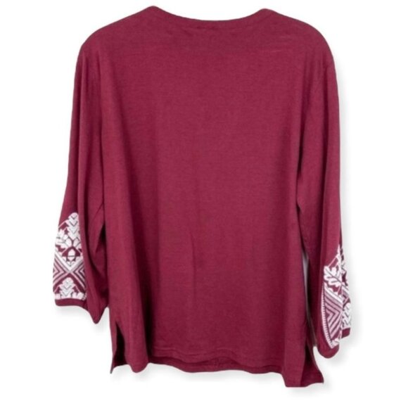 J. Crew Red Embroidered Tie-Neck Boho Top Size Small Hippie Peasant Blouse Bell - Picture 4 of 7